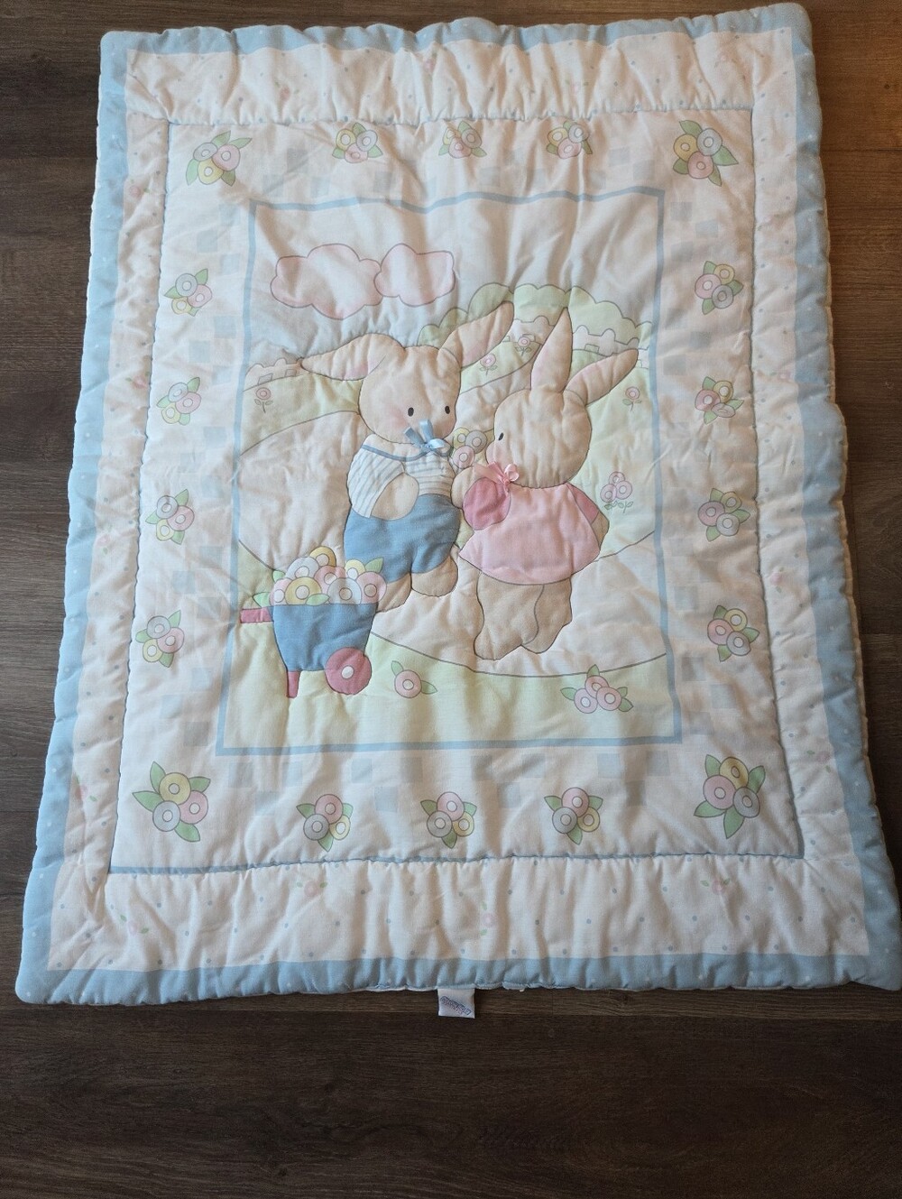 Vintage Bedtime Originals Baby Crib Comforter Pastel Bunny Rabbits Flower